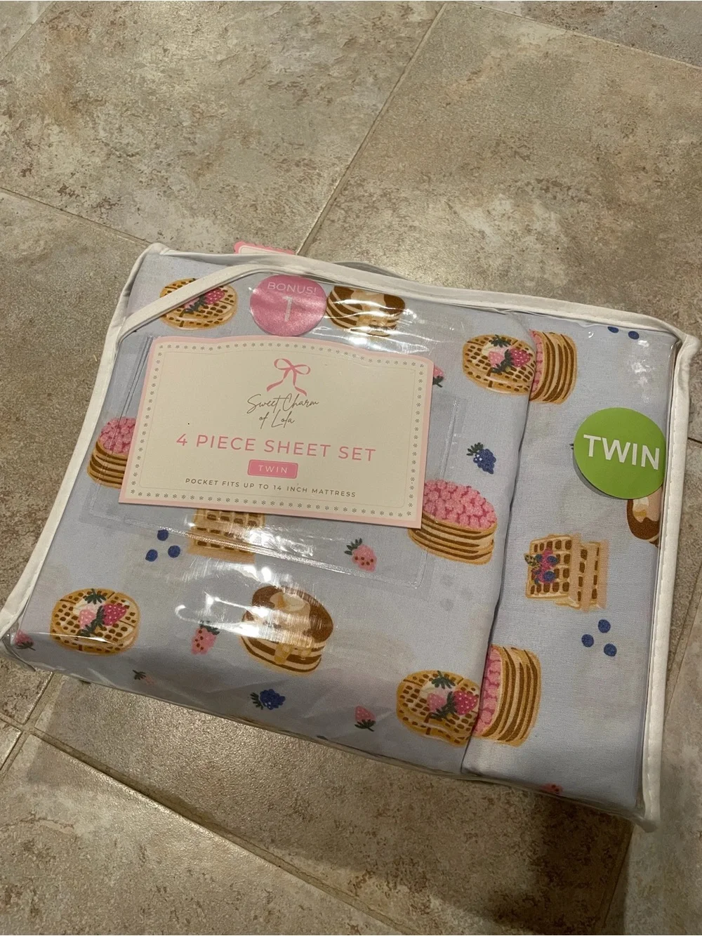 NWT Brunch Pancake and Waffle Patterned Twin Sheet Set